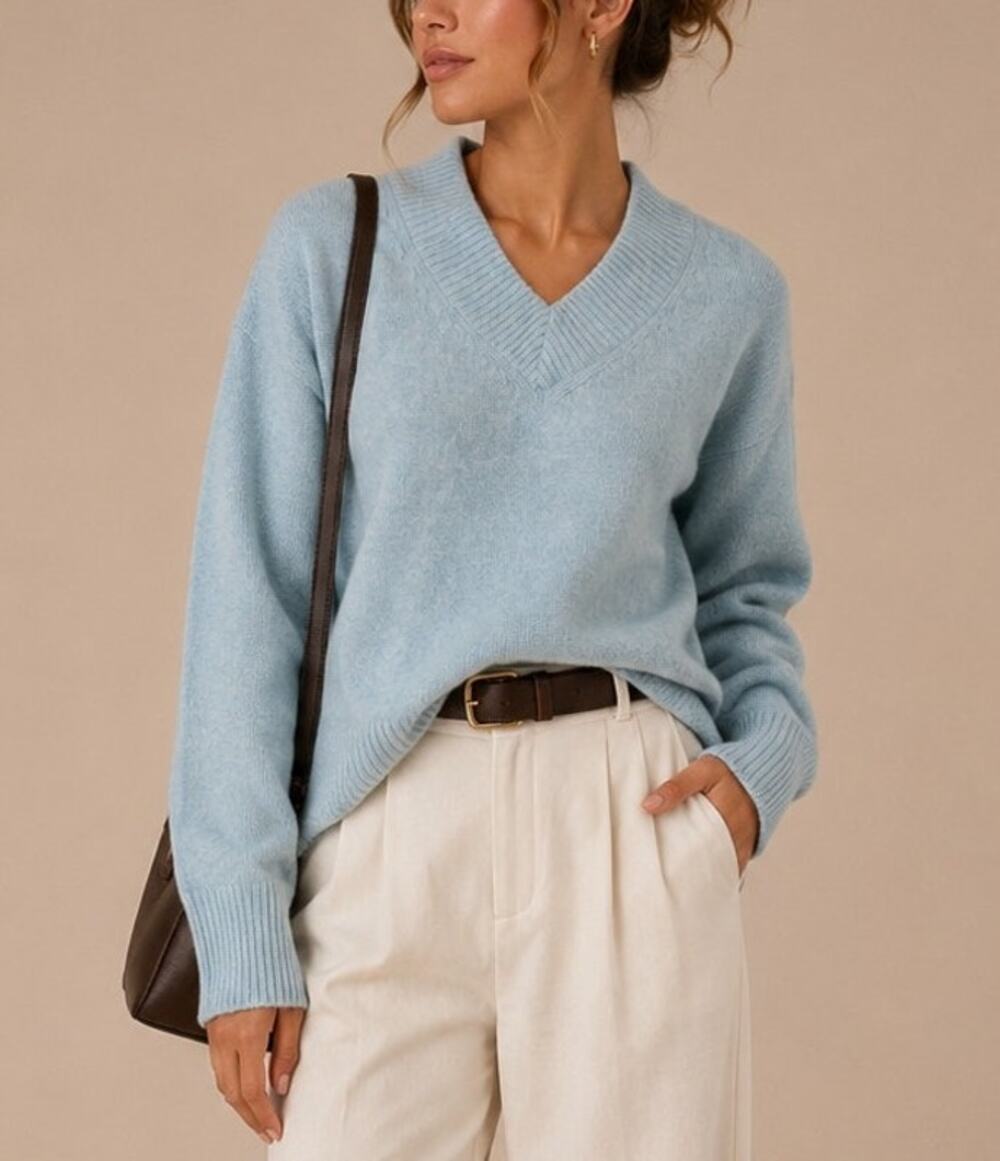 Abercrombie Wedge V-Neck Chunky Sweater Womens S Blue Preppy Quiet Luxury Soft